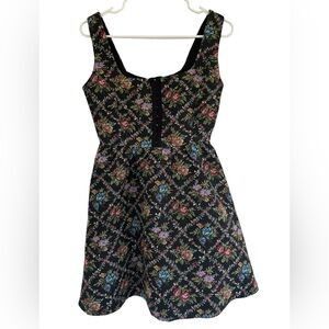 Aura Women's Black/Floral Print Mini Dress w/ Clasp Closure Detail Size XS